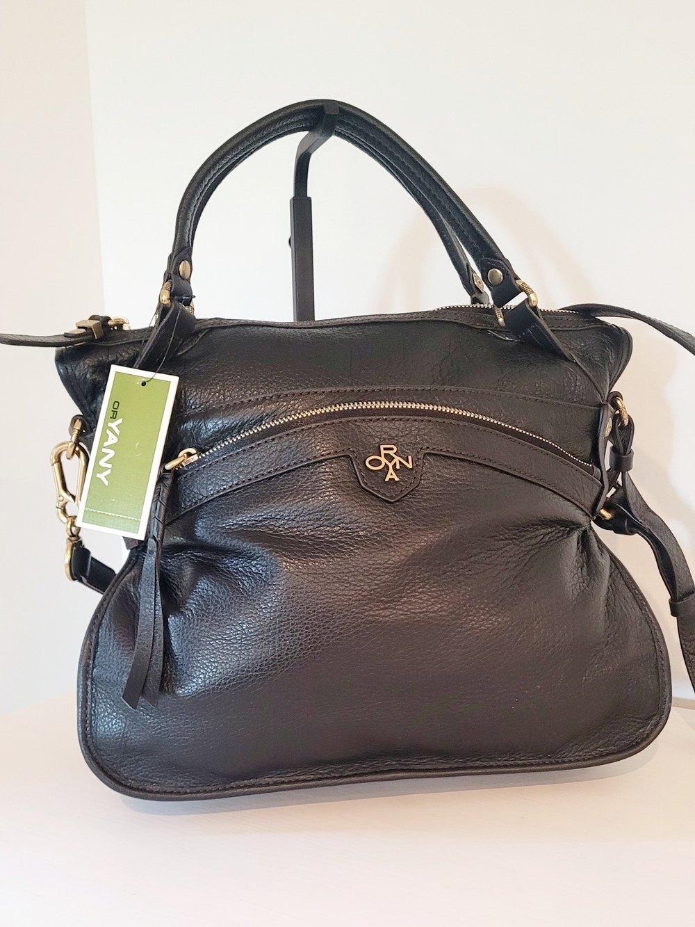Donalyn Black Leather Satchel Bag by OrYANY
